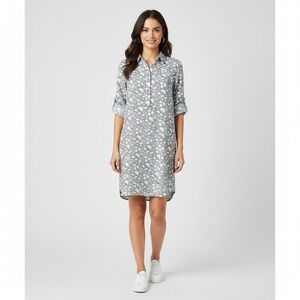 Faherty Penelope Blue Floral Linen Blend Popover Mini Shift Dress Size XS